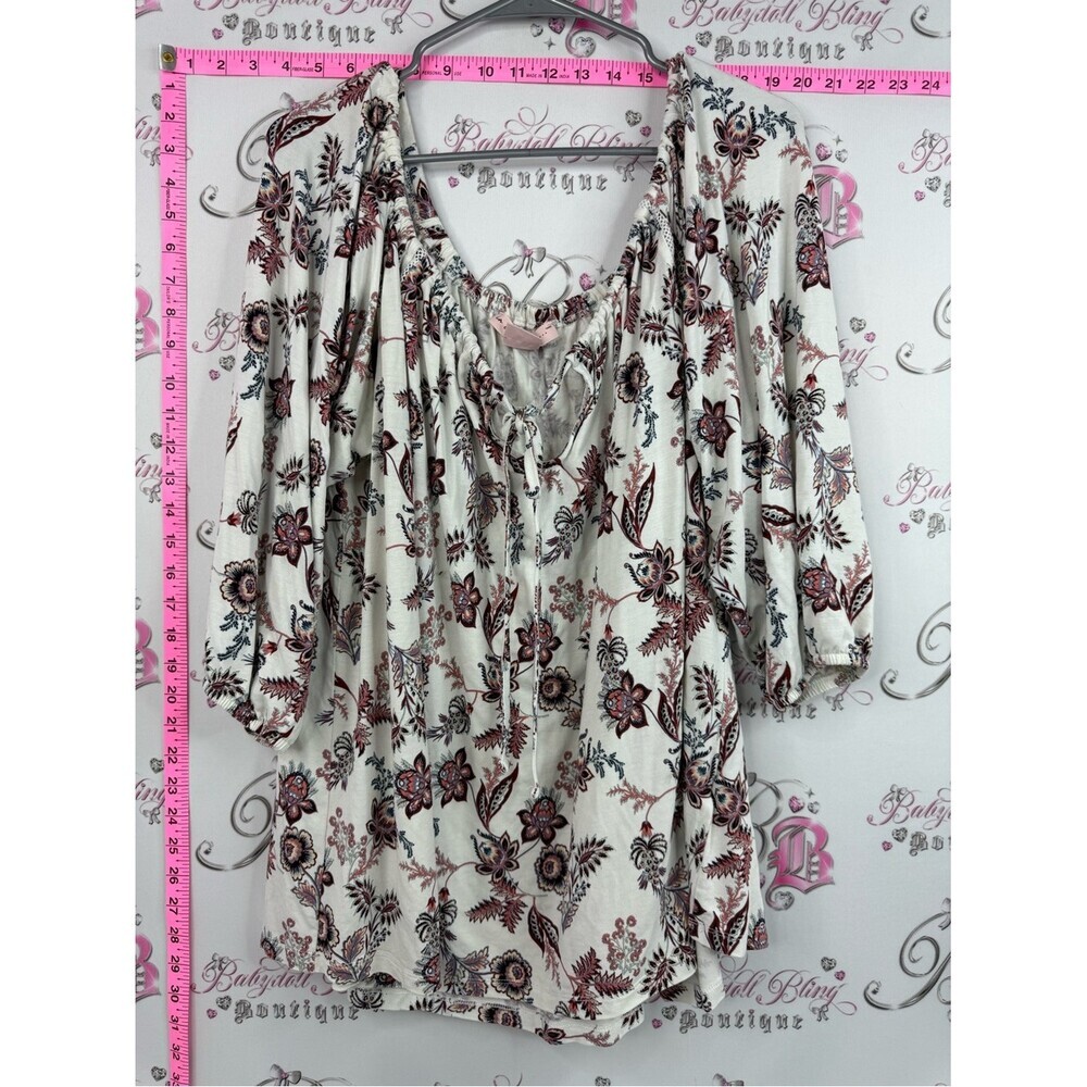 In every story shirt Boho Floral Peasant Tunic Cream with Burgundy Floral Print